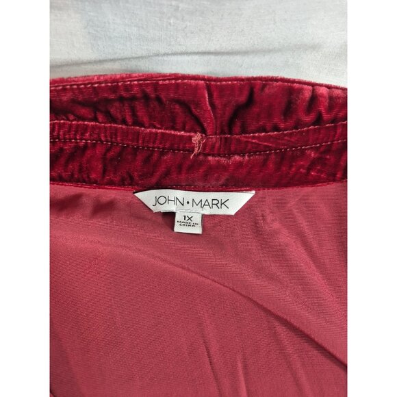John Mark Women's Shirt Top Size 1X Red ¾ Sleeve Relaxed Fit Velvet Wired (09) - Picture 12 of 12